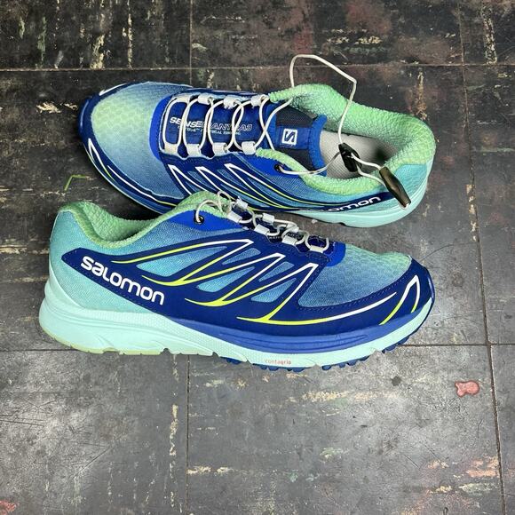 Salomon Sense Mantra 3 Blue Green Sz 7W Womens Trail Running Hiking Shoes - Picture 1 of 6